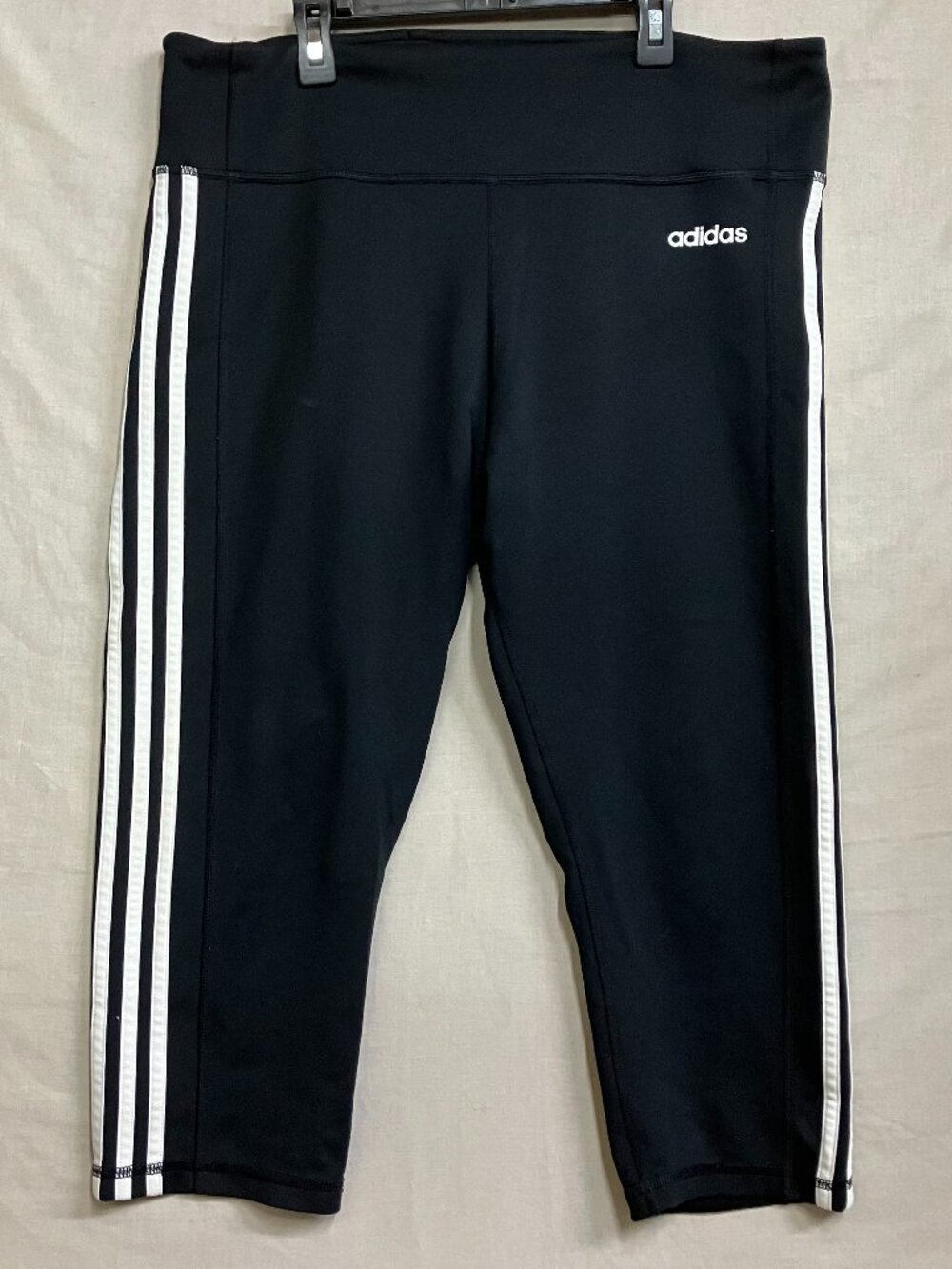 Adidas Climalite 3-Stripes Leggings Women Size XL Black Cropped Athletic Workout